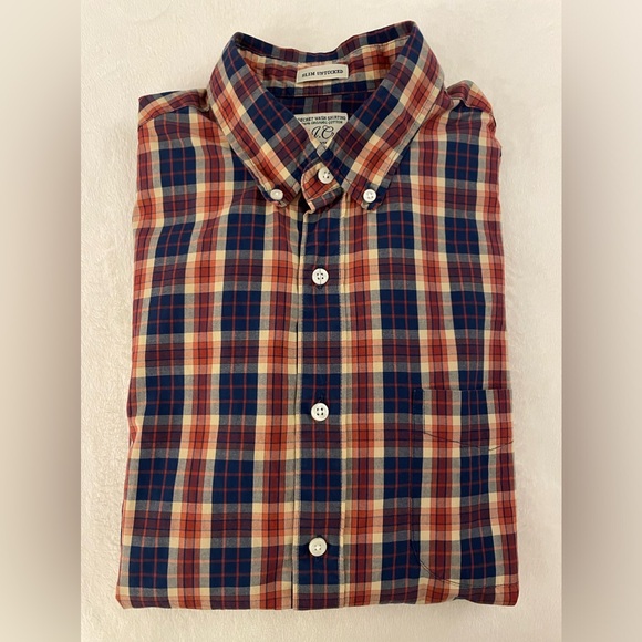 J Crew Slim Untucked Blue Orange checkered shirt size Medium - Picture 5 of 5